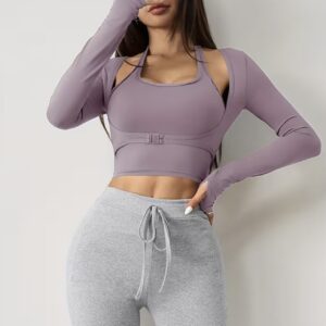 بلوز آستین بلند با طراحی یقه خاص، فیت اسلیم، دارای پد سینه یکپارچه بدون درز