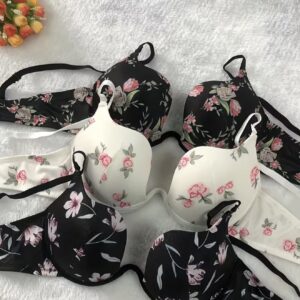 ست ۳ عددی سوتین لباس زیر زنانه با طرح گل، فنردار