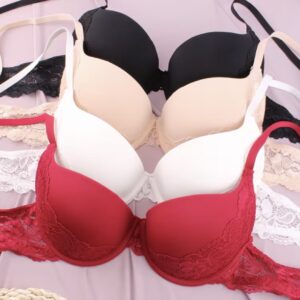 ست ۴ عددی سوتین پوش‌آپ زنانه با فنر – لبه توری بلند و کاپ‌های ضخیم/نازک برای لیفت