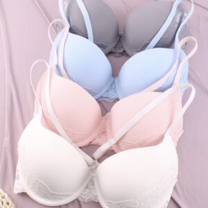 ست ۴ عددی سوتین پوش‌آپ زنانه با فنر – لبه توری بلند و کاپ‌های ضخیم/نازک برای لیفت