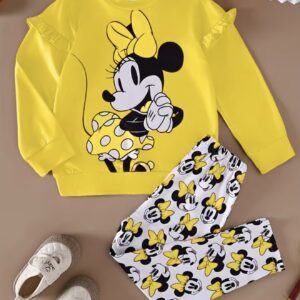ست لباس با طرح میکی موس – شامل هودی آستین‌بلند چین‌دار و شلوار ۲ تکه