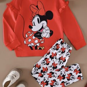 ست لباس با طرح میکی موس – شامل هودی آستین‌بلند چین‌دار و شلوار ۲ تکه