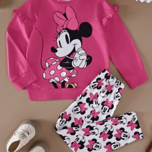 ست لباس با طرح میکی موس – شامل هودی آستین‌بلند چین‌دار و شلوار ۲ تکه