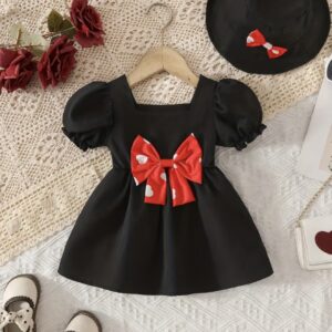 ست لباس نوزادی طرح میکی ماوس دخترانه به همراه کلاه – دارای پاپیون زیبا، آستین‌های پفی