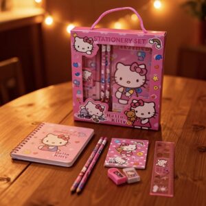 ست لوازم‌التحریر هلو کیتی | شامل مداد، خط‌کش، تراش و پاک‌کن – بادوام و کاربردی
