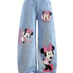 دیزنی – شلوار جین کژوال راسته و آزاد طرح مینی مایو مناسب سن ۸ تا ۱۳ سال