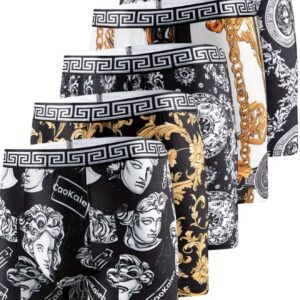 ست ۵ عددی شورت مردانه بلند باکیفیت – طرح هندسی، پارچه پلی‌استر بافتی