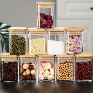 ست ۱۰ عددی شیشه مربعی ادویه – ساخته شده از شیشه بوروسیلیکات مقاوم و باکیفیت. مناسب برای نگهداری نمک، فلفل، شکر و انواع ادویه‌ها و حبوبات