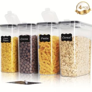 ست ۴ عددی ظروف نگهداری غلات – ظرفیت ۲.۵ لیتر با درب قفل شونده مشکی و درزگیر هواگیر. ساخته شده از پلاستیک شفاف باکیفیت، مناسب برای شکر، آرد، تنقلات، مواد پخت و پز و سایر مواد غذایی حبوبات