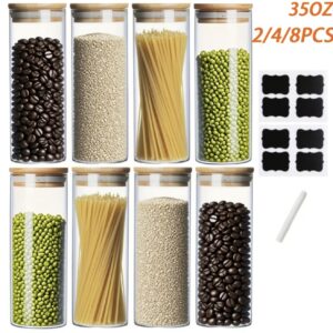 ست ۸ عددی شیشه نگهداری مواد غذایی با درب بامبو ظرفیت بزرگ: (~۱ لیتر) با درزگیر هواگیر، مناسب برای ادویهها، حبوبات ،مواد خشک، آرد، شکر و چای.