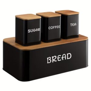 جعبه بزرگ نگهداری نان همراه با ست سه عددی ظروف برای شکر، چای و قهوه