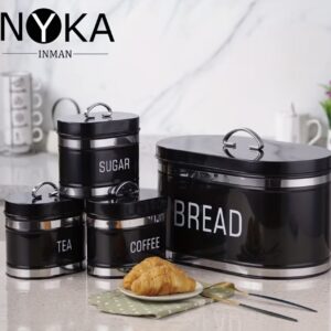 ست ۴ عددی جعبه نگهداری چندکاره – مناسب برای نان، قهوه، شکر و چای.