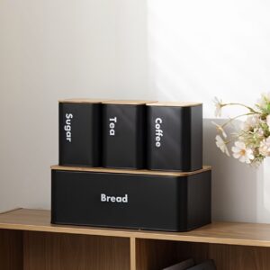 ست ۳ عددی جعبه نگهداری نان – شامل یک جعبه بزرگ نان و سه ظرف برای شکر، چای و قهوه.