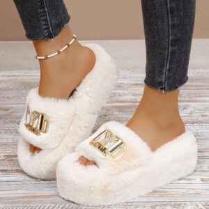 صندل خزدار زنانه مد روز با کفی ضخیم و بلندکننده قد