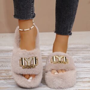 صندل خزدار زنانه مد روز با کفی ضخیم و بلندکننده قد