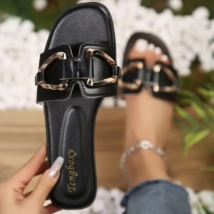 صندل موکاسین زنانه روفرشی (Slip-On) – با پنجه باز و پاشنه تخت