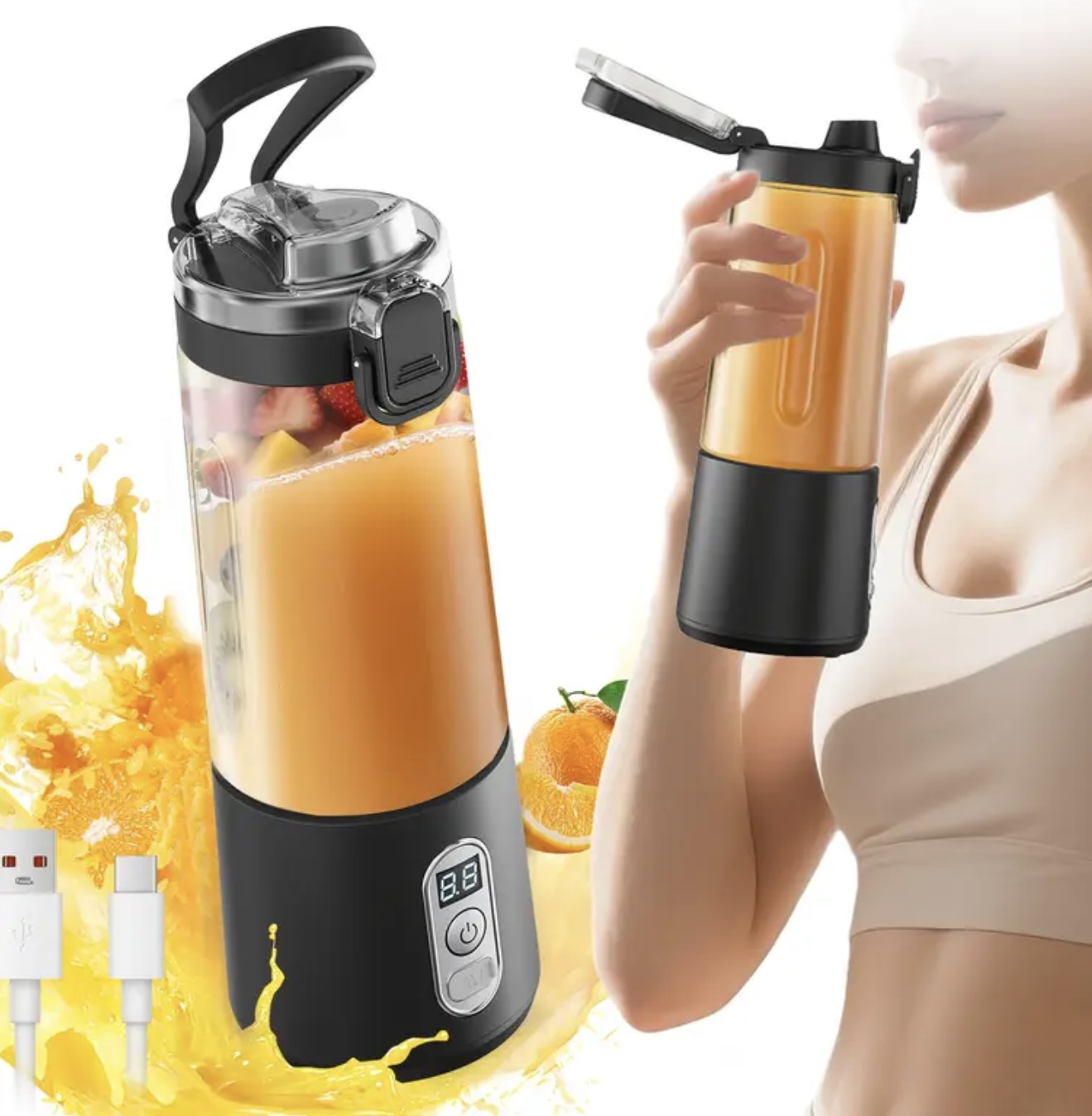 مخلوطکن اسموتی شارژی با USB – دارای نمایشگر دیجیتال تایمر و دارای ظرفیت ۱۰ فنجان و درب بازشونده با یک لمس مناسب برای تهیه شیک، اسموتی، مخلوط نوشیدنیهای یخزده و پروتئین شیک.