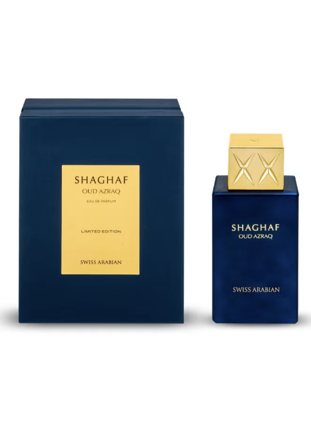 ادکلن یونیسکس Shaghaf Oud Azraq – Eau de Parfum حجم ۷۵ میل – عطر شرقی، چوبی و لوکس با رایحه عود و عنبر طلایی با ترکیبی از عود، وانیل و چرم