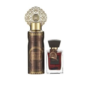 ‏Khashab And Oud Aswad – ادو پرفیوم مردانه، ۱۰۰ میلی‌لیتر + اسپری ۲۰۰ میلی‌لیتر عطری چوبی و عودی با ماندگاری بالا