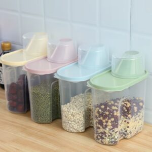 ست ۴ عددی ظروف پلاستیکی نگهداری مواد غذایی با درب خروجی شفاف و هواگیر برای غلات، برنج، پاستا، چای، مغزها و دانههای قهوه و حبوبات
