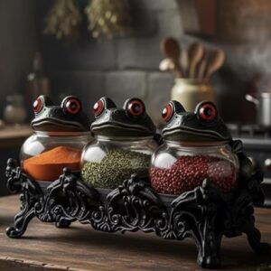 ست ۳ عددی شیشه ای وینتیج دستساز با درب قورباغه گوتیک