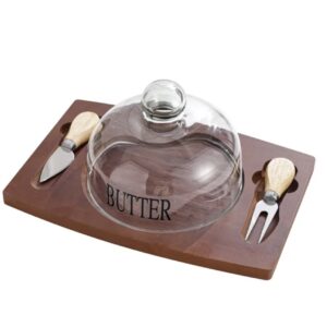 ظرف نگهداری کره با درب شیشه‌ای  شامل سینی و محفظه برای کره، پنیر و دسرها