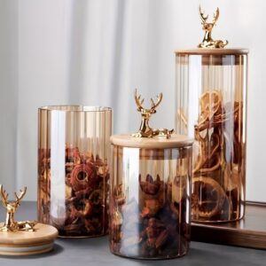 ظرف شیشه‌ای زیبا با درب محکم ‌ مناسب برای دانه‌های قهوه، آب‌نبات، کوکی، مغزها و ادویه‌ها حبوبات