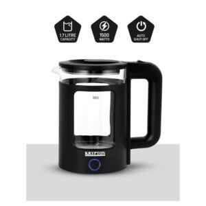 کتری شیشه‌ای دوجداره ۱.۷ لیتری با خاموشی خودکار ظرفیت: ۱.۷ لیتر توان: ۱۵۰۰ وات رنگ: مشکی