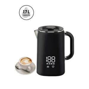 کتری استیل ۱.۷ لیتری با قابلیت تنظیم دما از ۴۰ تا ۱۰۰ درجه سانتی‌گراد. دارای خاموشی خودکار، توان ۱۵۰۰ وات، رنگ: مشکی.