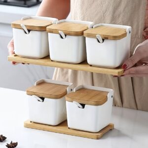 ست ۳ تکه ظرف سرامیکی مربع شکل برای چاشنی‌ها – مناسب برای، شکر و ادویه‌ها، همراه با درب