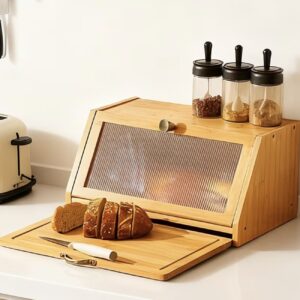 جا نانی با تخته، ظرف نگهداری نان بامبو برای روی پیشخوان آشپزخانه