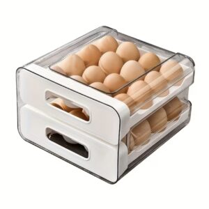 جا تخممرغی دو طبقه بزرگ با ۳۲ خانه و کشو – ساخته شده از مواد مقاوم ، ایدهآل برای سازماندهی یخچال، حفظ تازگی و نظم تخممرغها