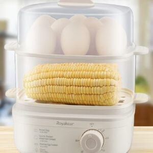 تخم‌مرغ‌پز برقی با تایمر و بخارپز دو طبقه، ظرفیت ۱۶ تخم‌مرغ، مناسب برای تخم‌مرغ آب‌پز، بخارپز کردن غذاها، صبحانه، سبزیجات   و غذاهای دریایی