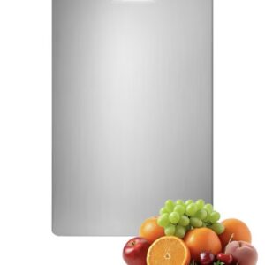 تخته برش از استیل ضدزنگ 304، اندازه ۳۹×۲۸ سانتی‌متر، تخته خردکن آشپزخانه دوطرفه مناسب برای گوشت، سبزیجات و میوه‌ها – دارای ضدلغزش، تمیز کردن آسان