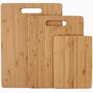 ست ۳ عددی تخته برش بامبو برای آشپزخانه، مناسب برای خرد کردن گوشت، سبزیجات، میوه و پنیر، سطح مناسب و ایمن برای چاقو، قابل استفاده به‌عنوان سینی سرو