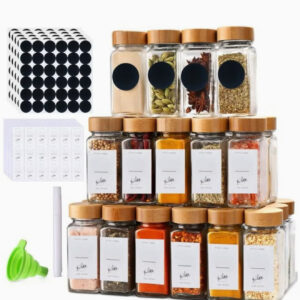 ست ۲۴ عددی شیشههای ۱۲۰ میلیلیتری با درب بامبو، دارای درب هوابند (Airtight) به همراه برچسب اضافی و ماژیک