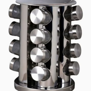 ست ۱۶ عددی شیشه‌های ادویه با پایه نگهدارنده، رنگ نقره‌ای، ابعاد هر شیشه: ۶.۵ × ۶.۵ × ۱۱.۵ سانتی‌متر