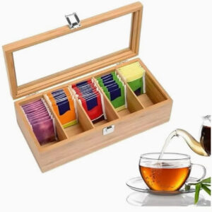 جا چای کیسه‌ای  جعبه چوبی با درب شفاف لولایی