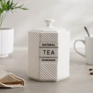 قوطی چای با ظرفیت ۸۰۰ میلیلیتر، رنگ سفید