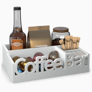 سبد نگهداری لوازم قهوه و چای روی کانتر آشپزخانه،