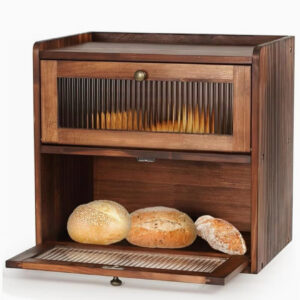 جعبه نگهداری نان دو طبقه از چوب  مناسب برای کانتر آشپزخانه، دارای دو لایه برای نگهداری غذا و نان
