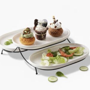 ست سرو چینی ۳ تکه – دیس‌های بزرگ از چینی نیو بون سفید، مناسب پذیرایی