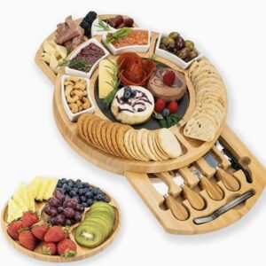 ست تخته گرد بامبو همراه ست چاقو