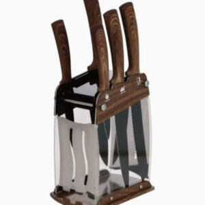 ست ۶ تکه چاقوی استیل ضدزنگ با استند (جاچاقویی)