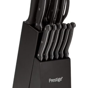 ست ۱۵ تکه چاقوی استیل پرستیژ با پایه چاقو – دارای تیغههای ژاپنی، قابل شستوشو در ماشین ظرفشویی، برش دقیق ، رنگ مشکی