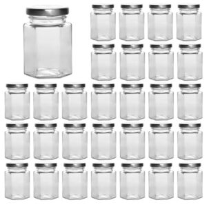 ست ۳۰ عددی شیشه شش‌ضلعی با درب‌های نقره‌ای، مناسب برای مربا، ژله،ادویه،عسل،