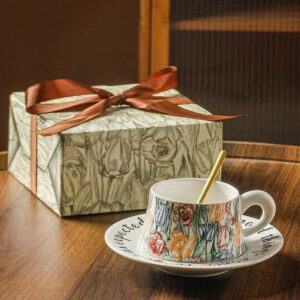 ست ماگ و نعلبکی قهوه اروپایی رترو، ساخته شده از چینی استخوانی با لعاب ظریف