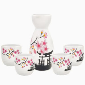 ست ۵ تکه ژاپنی، ظرفیت ۲۰۰ میلی‌لیتر، شامل ۱ بطری و ۴ فنجان