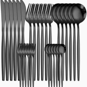 ست کامل ۳۰ پارچه چاقو، چنگال و قاشق استیل مشکی