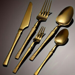 ست ۶۰ پارچه ظروف غذاخوری طلایی از استیل ضدزنگ